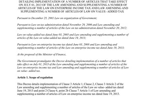 Decree No. 92/2013/ND-CP detailing Law amending on enterprise income tax