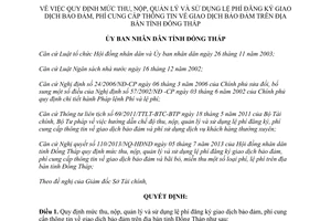 Quyết định 24/2013/QĐ-UBND mức thu lệ phí đăng ký giao dịch bảo đảm Đồng Tháp