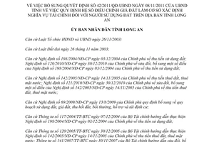 Quyết định 39/2013/QĐ-UBND bổ sung Quyết định 42/2011/QĐ-UBND Long An