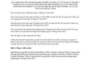 Nghị định 92/2013/NĐ-CP hướng dẫn Luật sửa đổi thuế thu nhập doanh nghiệp