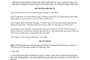 Quyết định 922/QĐ-BNV năm 2013 đề án sưu tầm tài liệu lưu trữ quý hiếm Việt Nam 2012 2020
