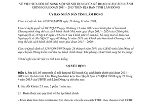 Quyết định 1503/QĐ-UBND năm 2013 sửa đổi Kế hoạch cải cách hành chính 2011 – 2015 Lâm Đồng