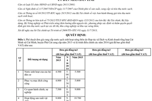 Quyết định 2195/QĐ-UBND năm 2013 phê duyệt đơn giá nước sạch sinh hoạt Bình Định