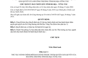 Quyết định 1795/QĐ-UBND 2013 thủ tục hành chính mới Sở Công thương tỉnh Bà Rịa Vũng Tàu