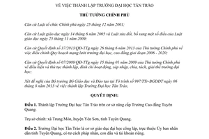 Quyết định 1404/QĐ-TTg năm 2013 thành lập Trường Đại học Tân Trào