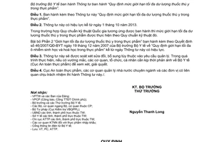 Thông tư 24/2013/TT-BYT mức giới hạn tối đa dư lượng thuốc thú y