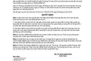 Quyết định 36/2013/QĐ-UBND bảng hệ số điều chỉnh giá đất 2013 Đà Lạt Lâm Đồng