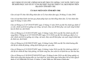Quyết định 27/2013/QĐ-UBND cơ chế hỗ trợ khôi phục sản xuất do thiên tai dịch bệnh Bến Tre