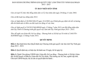 Quyết định 36/2013/QĐ-UBND chương trình giải quyết việc làm Tây Ninh 2013 2015