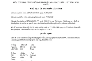 Quyết định số 1502/QĐ-UBND 2013 kiện toàn Hội đồng Phối hợp phổ biến giáo dục pháp luật Bình Phước