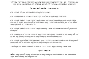 Quyết định 42/2013/QĐ-UBND đối tượng mức thu phí sử dụng đường bộ mô tô Nghệ An