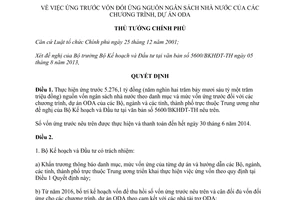 Quyết định 1439/QĐ-TTg năm 2013 ứng trước vốn đối ứng ngân sách dự án ODA