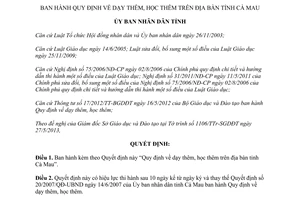 Quyết định 09/2013/QĐ-UBND quy định dạy thêm học thêm Cà Mau