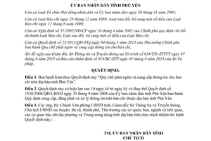 Quyết định 24/2013/QĐ-UBND quy chế phát ngôn cung cấp thông tin báo chí Phú Yên