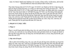 Kế hoạch 134/KH-UBND năm 2013 đầu tư phát triển hệ thống cây xanh hồ nước Hà Nội 2015