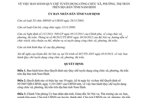 Quyết định 29/2013/QĐ-UBND quy chế tuyển dụng công chức xã thị trấn Nam Định