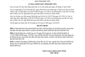 Quyết định 25/2013/QĐ-UBND hệ thống cán bộ công chức kiểm soát thủ tục hành chính Phú Yên