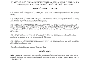 Quyết định 2010/QĐ-BTC 2013 công bố giá bán điện thương phẩm làm giá tính thuế tài nguyên