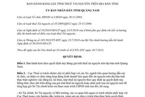 Quyết định 22/2013/QĐ-UBND bảng giá tính thuế tài nguyên Quảng Nam