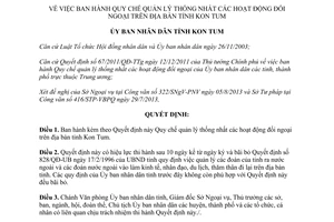 Quyết định 32/2013/QĐ-UBND quản lý thống nhất hoạt động đối ngoại Kon Tum