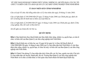 Quyết định 14/2013/QĐ-UBND chức năng tổ chức Ban Quản lý khu công nghiệp Ninh Bình