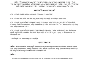 Quyết định 1441/QĐ-TTg 2013 phân công soạn thảo dự án luật pháp lệnh mới bổ sung