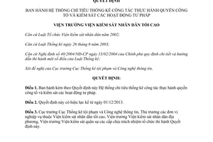 Quyết định 374/QĐ-VKSTC Hệ thống chỉ tiêu thống kê thực hành quyền công tố kiểm sát hoạt động tư pháp