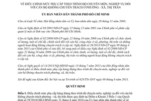 Quyết định 30/2013/QĐ-UBND mức phụ cấp hàng tháng cán bộ không chuyên trách Hồ Chí Minh