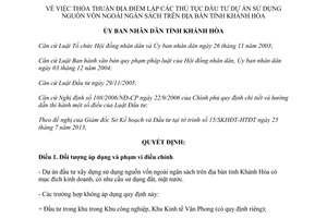 Quyết định 15/2013/QĐ-UBND lập thủ tục đầu tư dự án nguồn vốn ngoài ngân sách Khánh Hòa