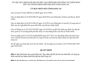 Quyết định 42/2013/QĐ-UBND chế độ chi tiêu kiểm soát thủ tục hành chính Long An