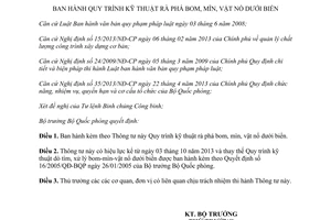 Thông tư 154/2013/TT-BQP kỹ thuật rà phá bom mìn vật nổ dưới biển