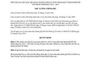Quyết định 1451/QĐ-TTg 2013 bầu bổ sung thành viên Ủy ban nhân dân Hồ Chí Minh nhiệm kỳ 2011 - 2016