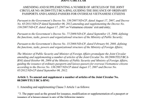 Joint circular No. 08/2013/TTLT-BCA-BNG amending Joint Circular No. 08/2009/TTLT/BCA-BNG