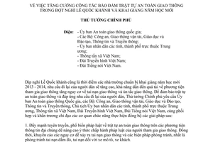 Công điện 1316/CĐ-TTg năm 2013 tăng cường bảo đảm trật tự an toàn giao thông