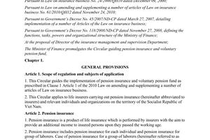 Circular No.115/2013/TT-BTC guiding pension insurance and voluntary pension fund