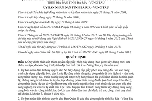 Quyết định số 1866/QĐ-UBND 2013 phân cấp thẩm quyền cấp giấy phép xây dựng công trình Bà Rịa Vũng Tàu
