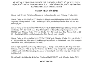 Quyết định số 37/2013/QĐ-UBND viện phí dịch vụ khám chữa bệnh cơ sở công lập tỉnh Tây Ninh