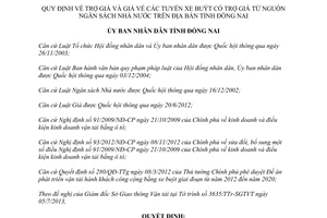 Quyết định 50/2013/QĐ-UBND giá vé tuyến xe buýt trợ giá Đồng Nai