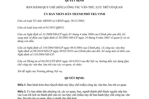 Quyết định 04/2013/QĐ-UBND công tác văn thư lưu trữ Trà Vinh