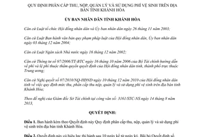 Quyết định 16/2013/QĐ-UBND phân cấp thu nộp quản lý sử dụng phí vệ sinh Khánh Hòa