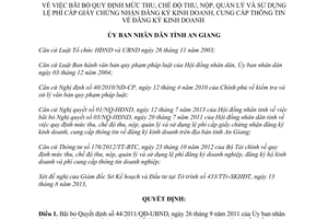 Quyết định 1807/QĐ-UBND năm 2013 mức thu quản lý sử dụng lệ phí cấp giấy đăng ký kinh doanh An Giang