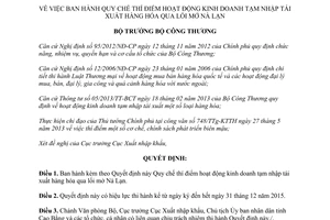 Quyết định 5928/QĐ-BCT năm 2013 thí điểm kinh doanh tạm nhập tái xuất Nà Lạn