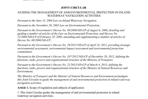 Joint circular No. 21/2013/TTLT-BGTVT-BTNMT environmental protection in inland waterway navigation activities