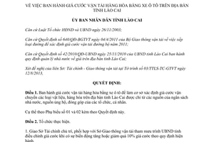 Quyết định 2213/QĐ-UBND 2013 giá cước vận tải hàng hóa bằng xe ô tô địa bàn Lào Cai