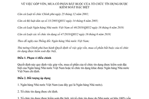 Quyết định 48/2013/QĐ-TTg góp vốn mua cổ phần bắt buộc tổ chức tín dụng kiểm soát đặc biệt