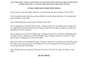 Quyết định 48/2013/QĐ-UBND mức thu lệ phí trước bạ ô tô dưới 10 chỗ Ninh Thuận