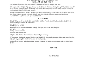 Nghị quyết 82/2013/NQ-HĐND chuyển dịch cơ cấu kinh tế Phú Yên đến 2020