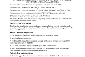 Decision 48/2013/QD-TTg compulsory purchase of shares and contributions
