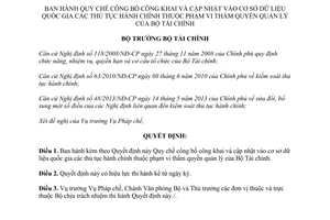 Quyết định 1829/QĐ-BTC năm 2013 công bố cập nhật cơ sở dữ liệu hành chính Bộ Tài chính