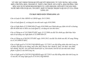 Quyết định 32/2013/QĐ-UBND quy định thẩm quyền đầu tư xây dựng Long An